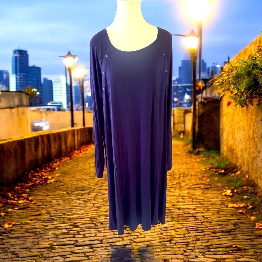 Women’s Purple EKOUAER long sleeve Dress with Snaps Tshirt Size XL